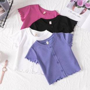 女童短袖t恤2026儿童半袖T恤薄款洋气中大童女孩短款上衣吸汗透气