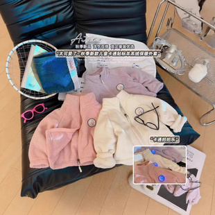 带灯款儿童毛绒保暖外套家居服韩版女童拉链加绒加厚毛毛衣内胆