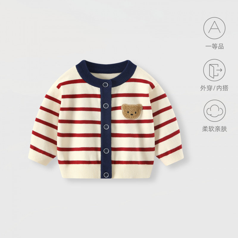 婴儿外套春秋男童毛衣针织开衫宝宝春季衣服儿童春装毛线红色上衣