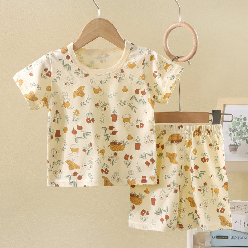 儿童短袖套装夏季A类纯棉两件套男女童卡通印花T恤宝宝薄款短裤批