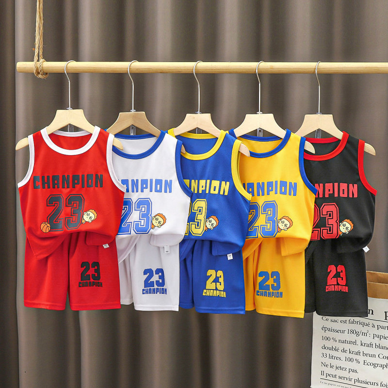 儿童篮球服套装男童背心运动速干衣中大无袖两件套女童夏季短袖