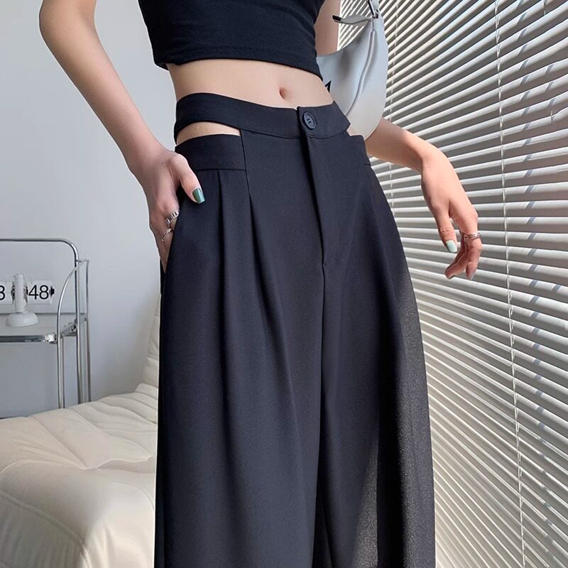黑色阔腿裤女夏季薄款2026新款高腰显瘦宽松直筒拖地休闲西装裤子