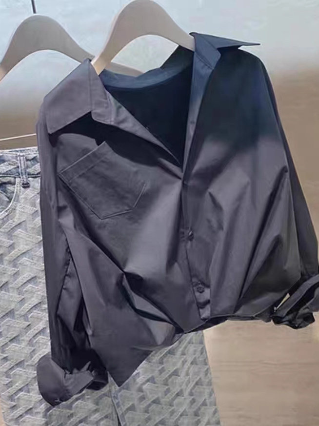 黑色长袖衬衫女2025新款春秋高级感轻奢减龄洋气收腰短款衬衣上衣