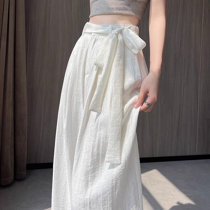 白色亚麻宽裤女夏薄款2026新款小个子高腰宽松休闲棉麻拖地裤子