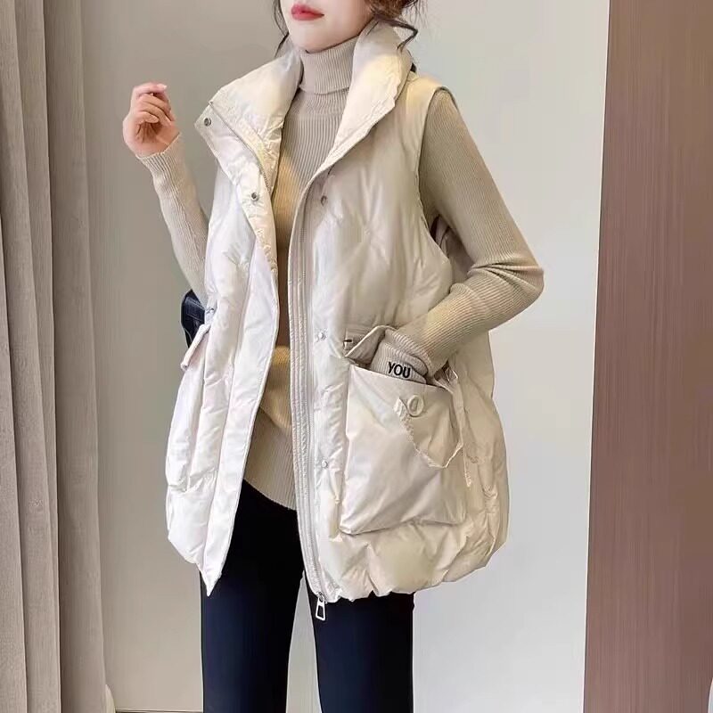 羽绒棉马甲女秋冬外穿2025新款款宽松立领中长款坎肩背心马夹外套