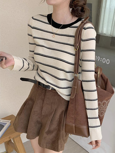 条纹长袖针织衫女2025新款秋季时尚减龄气质可外穿打底衫毛衣上衣
