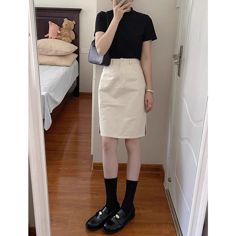 白色牛仔裙半身裙女夏季薄款2025新款a字高腰显瘦小个子包臀短裙