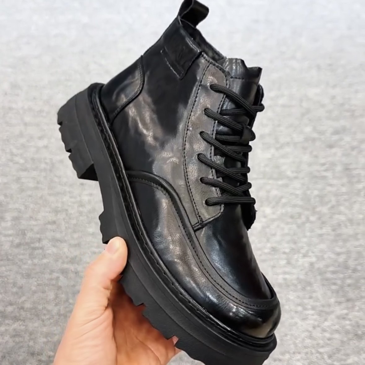 6355欧洲站时尚休闲板鞋新款头层牛皮高帮男士加绒韩版休闲男皮鞋