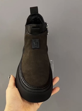 A1137头层牛皮休闲新款加绒时尚男士头层牛皮侧拉链休闲男皮鞋