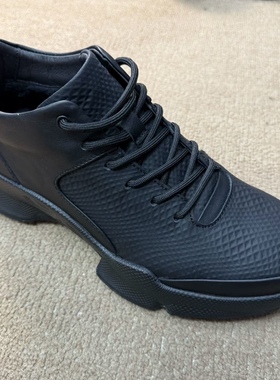 2025新鞋休闲软皮户外新款高帮侧系带男士黑色鞋韩版休闲男皮鞋