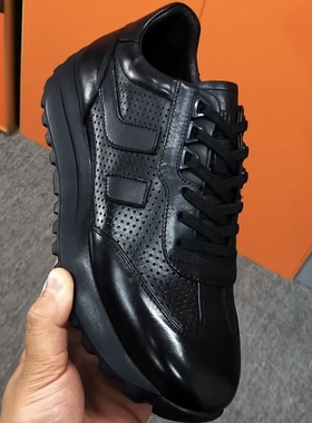 906-1T广州休闲胎牛皮打孔新款低帮系带男士黑色休闲男皮鞋运动鞋