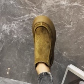 加绒一脚蹬休闲男皮 净色磨砂皮鞋 2023W头层牛皮休闲新款 高帮时尚