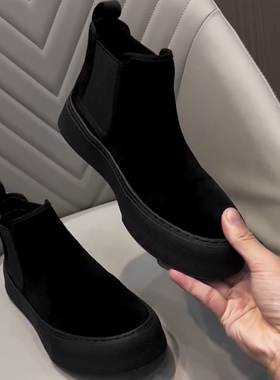 6112头层牛皮休闲板鞋新款高帮男士黑色鞋透气韩版休闲男皮鞋