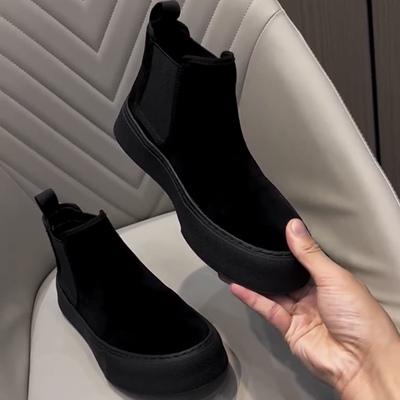 6112头层牛皮休闲板鞋新款高帮男士黑色鞋透气韩版休闲男皮鞋