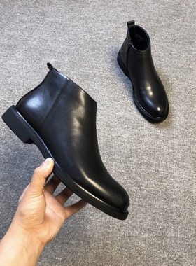 1111商务休闲软皮板鞋新款高帮侧拉链男士黑色鞋韩版休闲男皮鞋