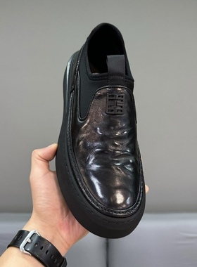 80195秋季新款纯皮商务休闲一脚蹬舒适圆头时尚百搭软底皮鞋男