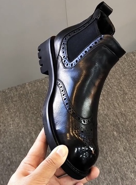 2025加绒头层牛皮休闲板鞋新款高帮男士黑色鞋透气休闲男皮鞋男