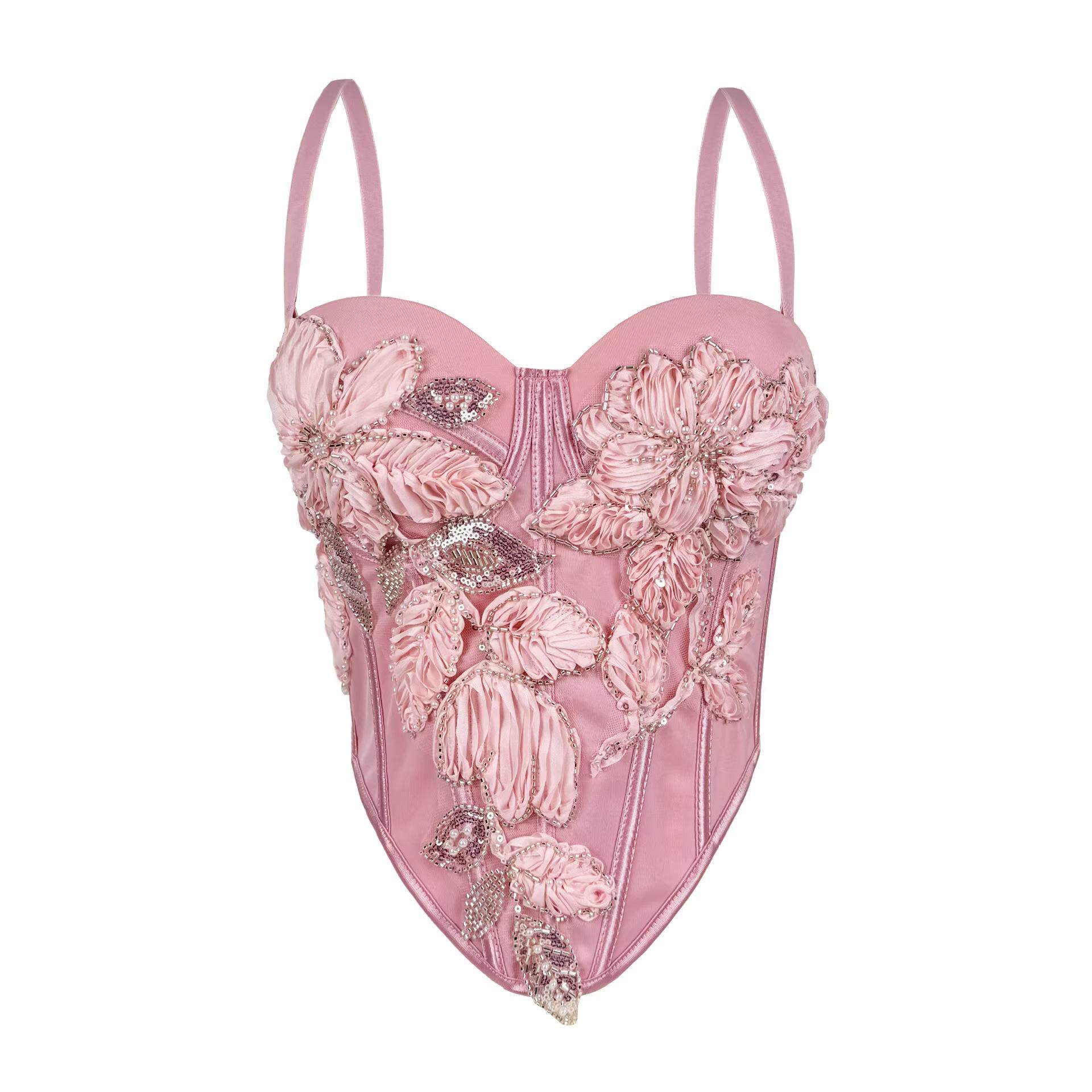 胸垫纯欲显瘦上衣手工搭穿胸衣女钉珠鱼骨背心带花朵吊带鱼骨修身