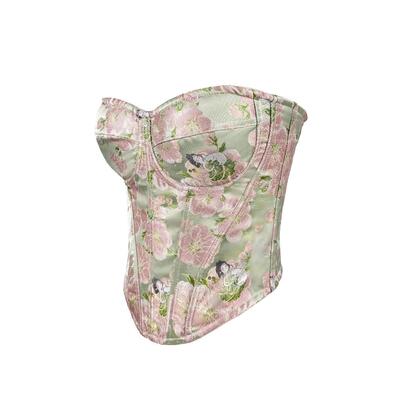 Vest women's hot stamping jacquard fishbone corset top