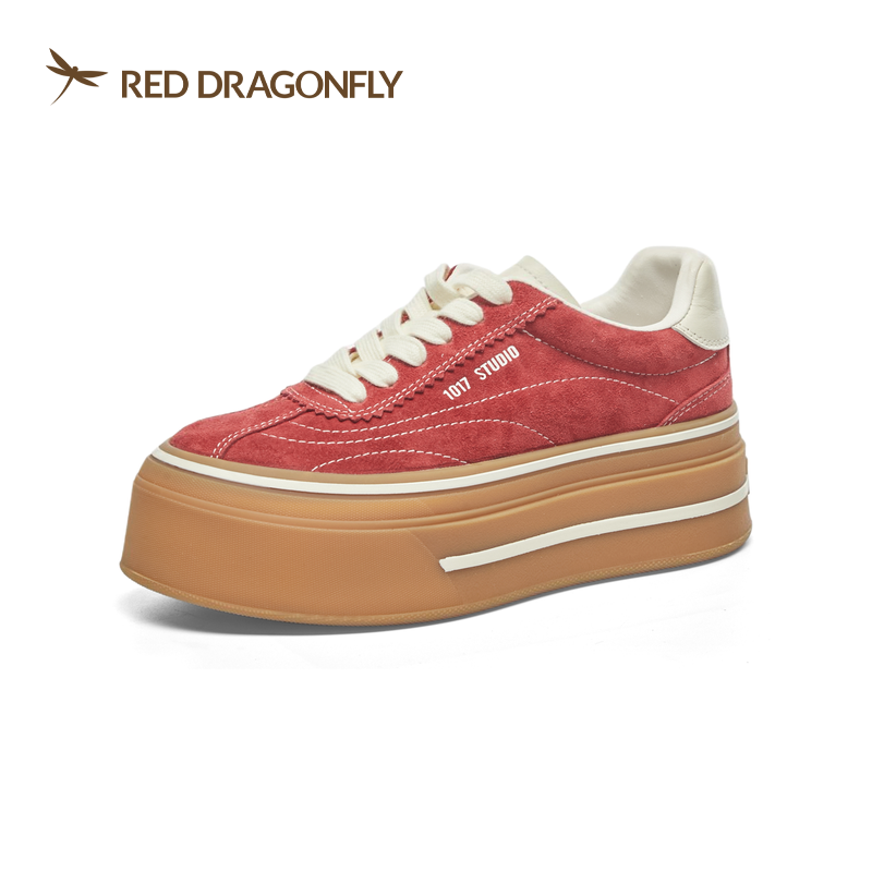 红蜻蜓冬女士休闲真皮阿甘板鞋BD66000121运动BD66000123厚底耐磨