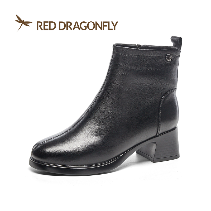 红蜻蜓2025冬女短筒马丁羊皮靴子CD62912851Z方粗跟棉鞋冬季 羊毛,女鞋,时装靴,淘宝优惠券,粉丝福利购,淘宝优惠卷