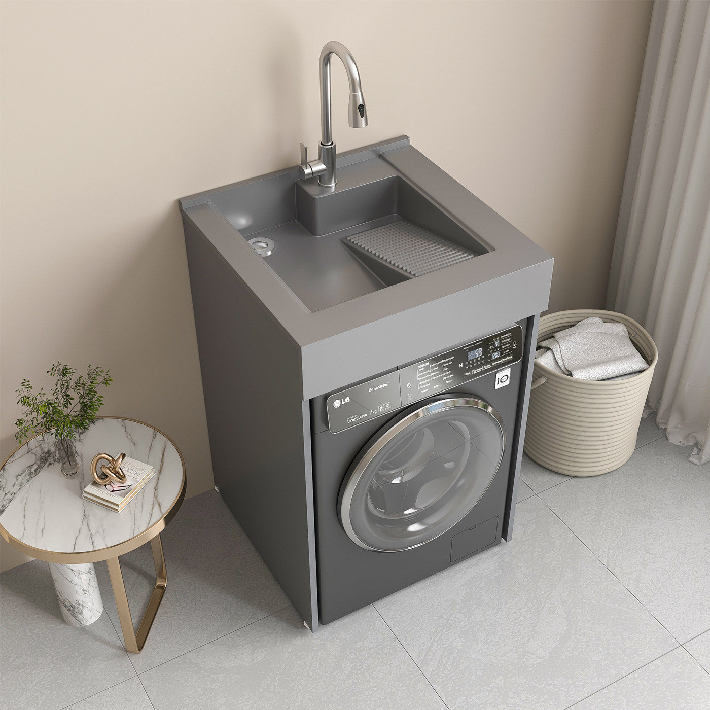 蜂窝铝小户型洗衣柜阳台一体台盆洗衣池槽带搓板滚筒洗衣机柜定制