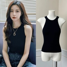 明星赵露思同款黑色针织挂脖背心吊带T恤女气质显瘦辣妹外穿上衣