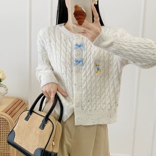 可爱百搭软糯针织开衫 秋冬新款 毛衣外套女彩点宽松甜美学院风上衣