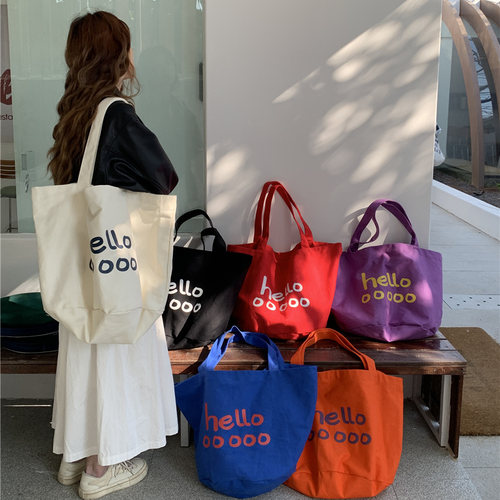 韩版新款帆布包大容量单肩字母托特包简约休闲潮流包学生购物袋潮