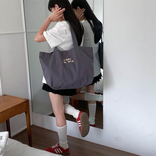 水洗帆布包文艺学院系列慵懒时尚潮酷英文印花简约大容量休闲女包