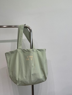 淡氧绿~原创厚实法语字母大容量单肩包百搭学生帆布包女百搭布袋