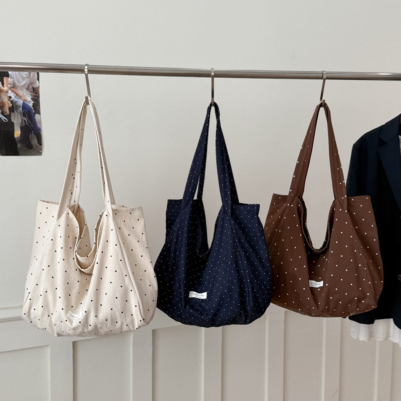 韩系波点帆布单肩包女大容量小清新休闲购物袋上课通勤背包托特包,箱包皮具/热销女包/男包,时尚帆布包,淘宝优惠券,粉丝福利购,淘宝优惠卷