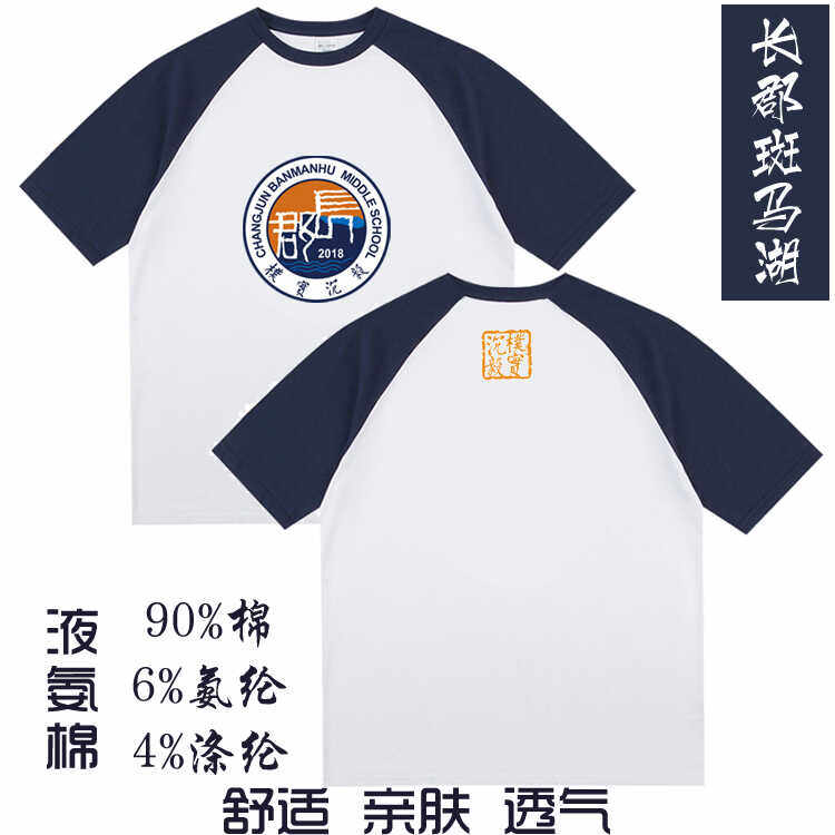 长郡斑马湖文化衫校服复装美式白色短袖T恤男夏季潮流上衣学生