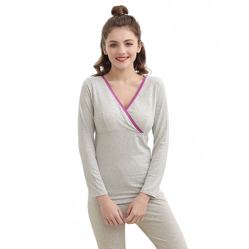 月子服春秋纯棉产后哺乳睡衣孕妇秋衣秋裤套装秋冬保暖内衣带胸垫