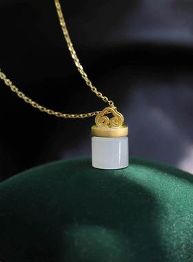 合金镀金锁骨项链镶嵌祥云白玉吊坠气质民族风女款项坠挂坠颈饰品