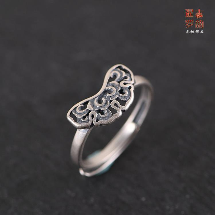 复古原创中国风祥云宽版镂空个性时尚环雕花云朵可调节男女款戒指