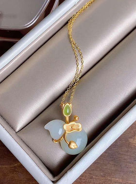 葫芦白玉合金镀金锁骨项链女玉坠中式鎏金民族风吊坠项坠送妈妈礼