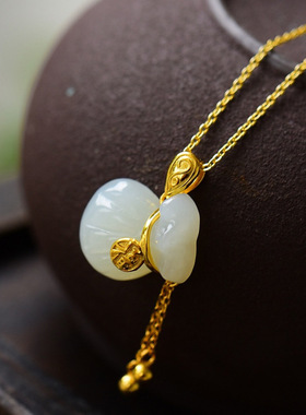 镀金锁骨项链钱袋白玉吊坠气质