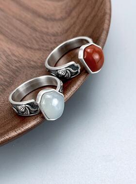 女款红玉白玉如意镀银活口戒指