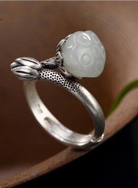 复古原创银镶嵌小众设计莲花戒指