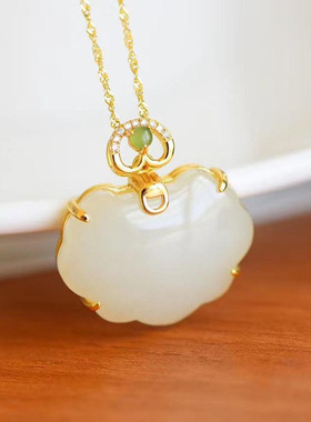 中国风饰品小众时尚设计百搭平安锁吊坠镶嵌如意无事牌项链女款