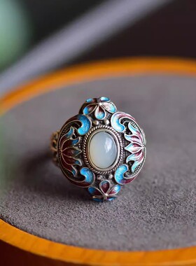 复古宫廷戒指s925纯银和田玉指环