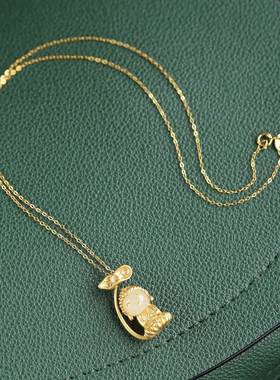 镀金色中国风荷花宝宝佛和田玉佛吊坠气质吊坠女款礼物送长辈饰品