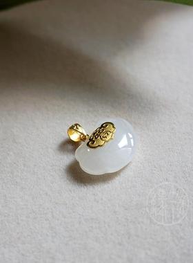 和田玉白玉镶如意锁玉坠女款镀金色项链锁骨链时尚气质首饰品礼物