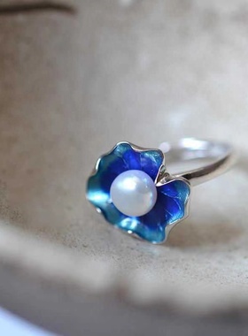 复古做旧工艺国潮风烧蓝荷叶镶淡