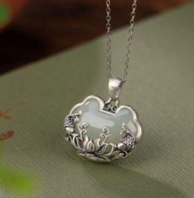 中国风鲤鱼莲花吊坠复古做旧哑光