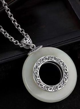 复古中国风白色石花纹个性简约百搭时尚小众女士款毛衣链吊坠挂坠