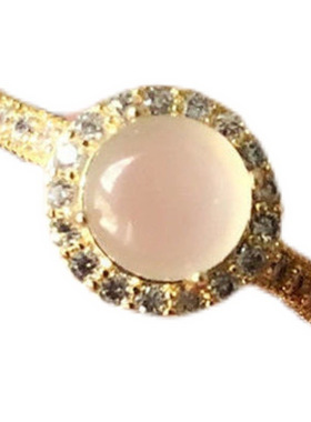 日韩风高颜值白石蛋面镶钻戒指女