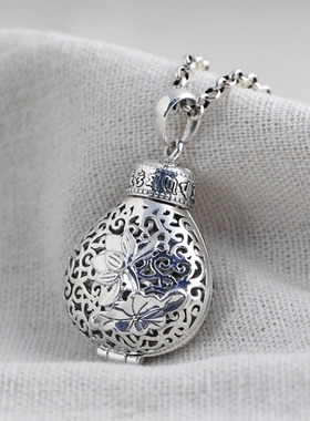 瓶安纯银宝瓶观音瓶福字莲花镂空嘎乌香囊可打开吊坠项坠女士款