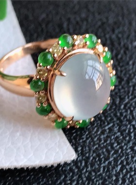 冰透白冰蛋面精美戒指银镶嵌时尚